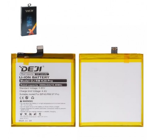 Акумулятор Deji BP40 для Xiaomi Mi 9T Pro, Redmi K20 Pro, Li-ion, 3,85 В, 4000 мАг