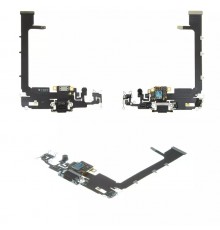 Шлейф для iPhone 11 Pro Max, конектора навушників, конектора зарядки, сірий (Matte Space Gray), з мікрофоном, Original (PRC)