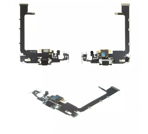 Шлейф для iPhone 11 Pro Max, конектора навушників, конектора зарядки, сірий (Matte Space Gray), з мікрофоном, Original (PRC)