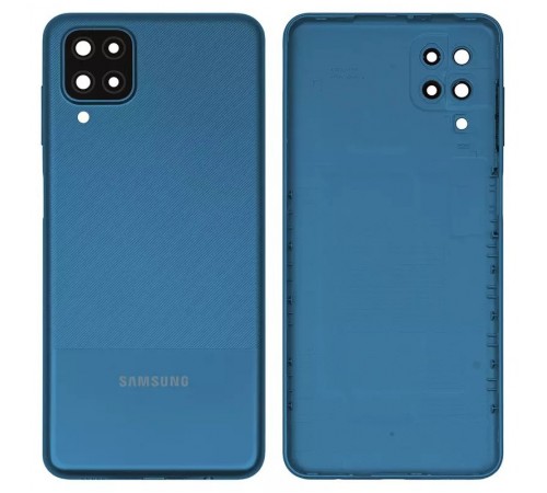Задня панель корпусу для Samsung A127 Galaxy A12 Nacho, синя + скло камери, з боковими кнопками
