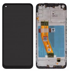 Дисплей для Samsung A115 Galaxy A11, M115 Galaxy M11, черный, с рамкой, FLYCDI