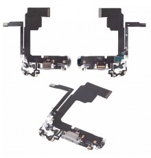 Шлейф для iPhone 15 Pro, конектора зарядки, білий, з мікрофоном, High Copy