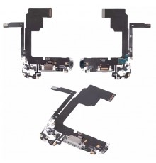Шлейф для iPhone 15 Pro, коннектора зарядки, белый, с микрофоном, High Copy