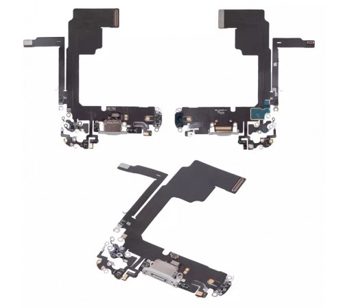 Шлейф для iPhone 15 Pro, коннектора зарядки, белый, с микрофоном, High Copy