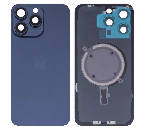 Задня панель корпусу для iPhone 15 Pro Max, синя + скло камери, High Copy