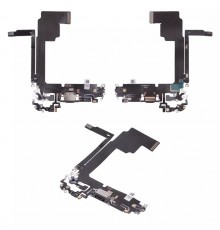 Шлейф для iPhone 15 Pro Max, конектора зарядки, чорний, з мікрофоном, High Copy