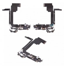Шлейф для iPhone 15 Pro Max, коннектора зарядки, черный, с микрофоном, High Copy