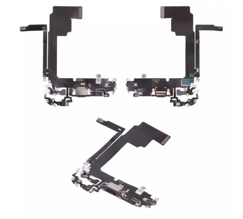 Шлейф для iPhone 15 Pro Max, коннектора зарядки, черный, с микрофоном, High Copy