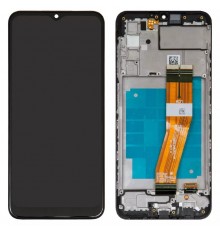 Дисплей для Samsung A037G Galaxy A03s, чорний, з рамкою, Original (PRC), з жовтим шлейфом, (162x72 mm)