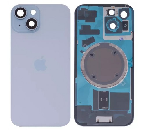 Задняя панель корпуса для iPhone 15, голубая + стекло камеры, High Copy