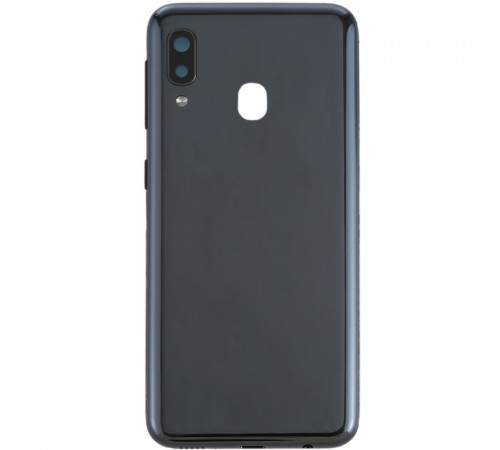 Задняя панель корпуса для Samsung A202F/DS Galaxy A20e, черная + стекло камеры Задняя панель корпуса для Samsung A202F/DS Galaxy A20e, черная + стекло камеры