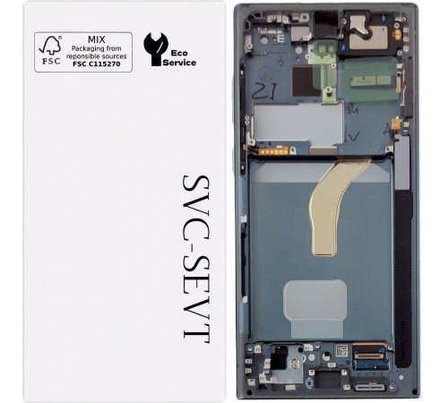 Дисплей для Samsung S908B Galaxy S22 Ultra 5G, зелений (Green), з рамкою, Original, сервісна упаковка, #GH82-27489D