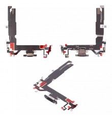 Шлейф для iPhone 16, коннектора зарядки, черный, с микрофоном, High Copy