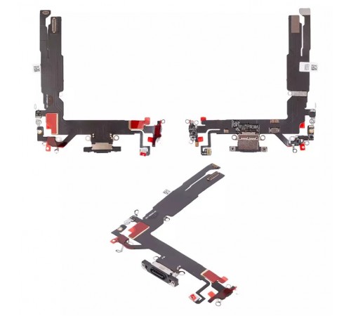 Шлейф для iPhone 16, коннектора зарядки, черный, с микрофоном, High Copy