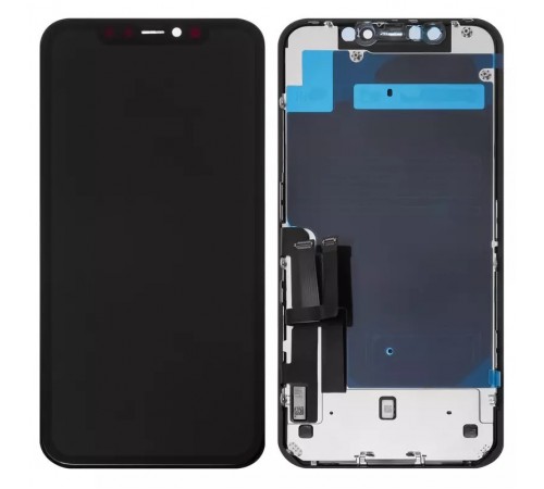 Дисплей для iPhone 11, черный, с рамкой, Copy, с пластиками камеры и датчика приближения, (TFT), YOUDA