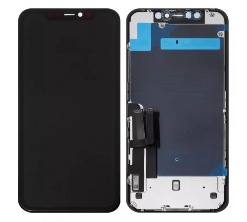 Дисплей для iPhone 11, черный, с рамкой, Copy, с пластиками камеры и датчика приближения, (TFT), YOUDA