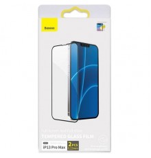Захисне скло для Apple iPhone 13 Pro Max, iPhone 14 Plus, 0.23mm, Curved Glass Crack-resistant Edges, Full-Screen, Full-Glass Tempered Glass Film, Anti-Explosion, Breakage-Prof, Baseus (SGQP020201), чорний, компл. 2шт.
