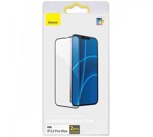 Защитное стекло для Apple iPhone 13 Pro Max, iPhone 14 Plus, 0.23mm, Curved Glass Crack-resistant Edges, Full-Screen, Full-Glass Tempered Glass Film, Anti-Explosion, Breakage-Prof, Baseus (SGQP020201), черный, компл. 2шт.