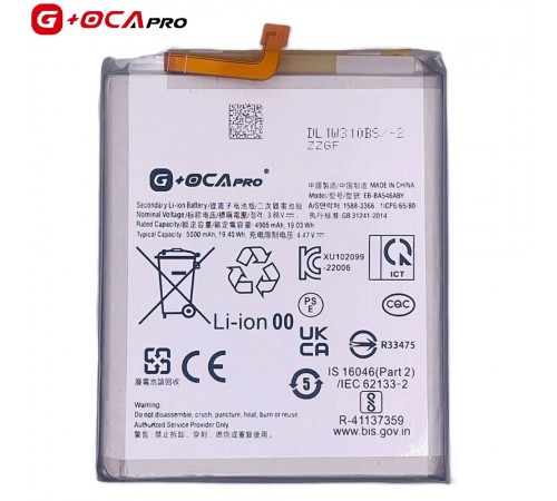 Акумулятор G+OCA Pro EB-BA546ABY для Samsung A256 Galaxy A25, A346 Galaxy A34 5G, A356 Galaxy A35 5G, A546 Galaxy A54 5G, A556 Galaxy A55, Li-ion, 3,88 В, 5000 мАг Акумулятор G+OCA Pro EB-BA546ABY для Samsung A256 Galaxy A25, A346 Galaxy A34 5G, A356 Galaxy A35 5G, A546 Galaxy A54 5G, A556 Galaxy A55, Li-ion, 3,88 В, 5000 мАг