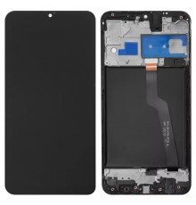 Дисплей для Samsung A105 Galaxy A10, черный, с рамкой, Оригинал (переклеено стекло)