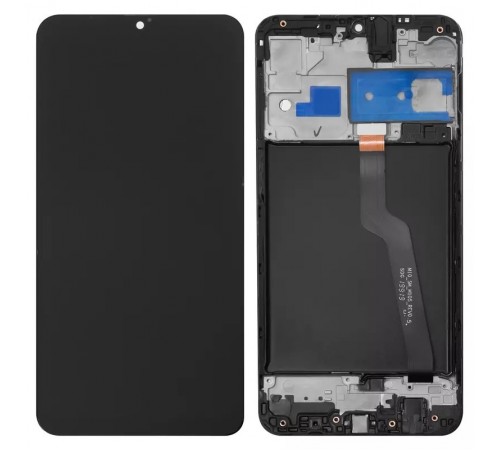 Дисплей для Samsung A105 Galaxy A10, черный, с рамкой, Оригинал (переклеено стекло)