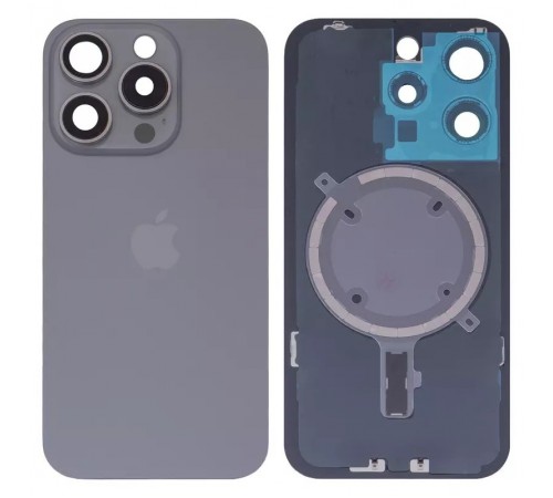 Задня панель корпусу для iPhone 15 Pro, сіра + скло камери, High Copy natural titanium