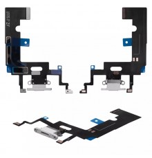 Шлейф для iPhone XR, коннектора зарядки, белый, с микрофоном, Copy