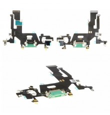 Шлейф для iPhone 11, конектора навушників, конектора зарядки, зелений, з мікрофоном, High Copy