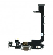 Шлейф для iPhone 11 Pro Max, конектора навушників, конектора зарядки, золотистий (Matte Gold), з мікрофоном, High Copy