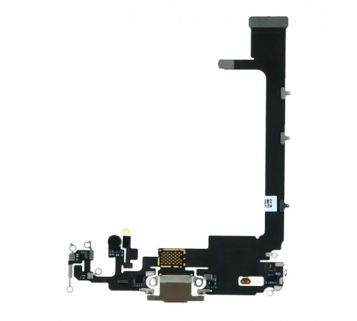 Шлейф для iPhone 11 Pro Max, конектора навушників, конектора зарядки, золотистий (Matte Gold), з мікрофоном, High Copy