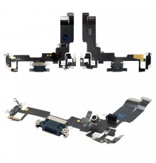 Шлейф для iPhone 14, конектора зарядки, чорний, з мікрофоном, з компонентами, Original (PRC)