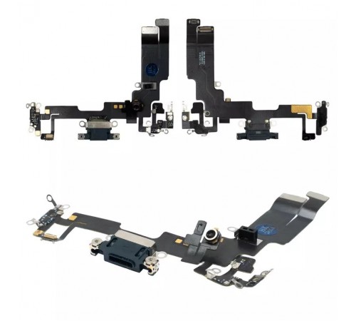 Шлейф для iPhone 14, конектора зарядки, чорний, з мікрофоном, з компонентами, Original (PRC)