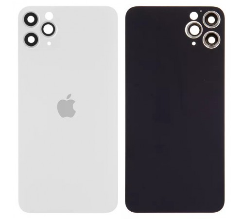 Задня панель корпусу для iPhone 11 Pro Max, срібляста, біла + скло камери, small hole, matte silver