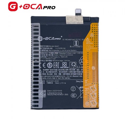 Аккумулятор G+OCA Pro BM4Y для Xiaomi Mi 11i, Mi 11x Pro, Poco F3, Redmi K40, Redmi K40 Pro, Li-Polymer, 3,87 B, 4520 мАч Аккумулятор G+OCA Pro BM4Y для Xiaomi Mi 11i, Mi 11x Pro, Poco F3, Redmi K40, Redmi K40 Pro, Li-Polymer, 3,87 B, 4520 мАч