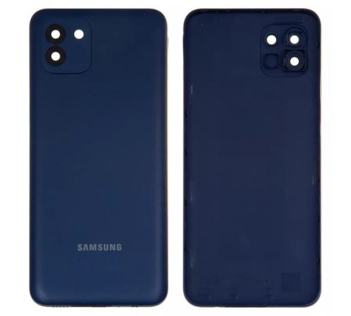 Задняя панель корпуса для Samsung A035F Galaxy A03, синяя, + стекло камеры