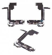 Шлейф для iPhone 15 Pro Max, конектора зарядки, синій, з мікрофоном, High Copy