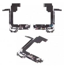 Шлейф для iPhone 15 Pro Max, коннектора зарядки, синий, с микрофоном, High Copy