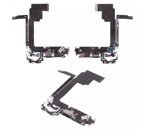 Шлейф для iPhone 15 Pro Max, коннектора зарядки, синий, с микрофоном, High Copy