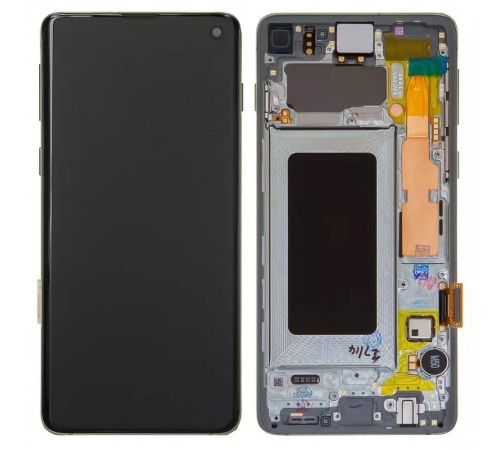 Дисплей для Samsung G973 Galaxy S10, зелений, з рамкою, Original, сервісна упаковка, #GH82-18850E/GH82-18835E