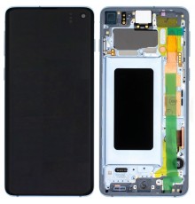 Дисплей для Samsung G973 Galaxy S10, голубой (Prism Blue), с рамкой, Copy (TFT)