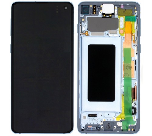Дисплей для Samsung G973 Galaxy S10, голубий (Prism Blue), з рамкою, Copy (TFT)