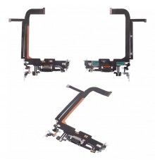 Шлейф для iPhone 13 Pro Max, коннектора зарядки, черный, с микрофоном, с компонентами, High Copy graphite