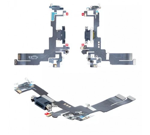 Шлейф для iPhone 14, конектора зарядки, чорний, з мікрофоном, з компонентами, High Copy