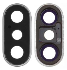 Стекло камеры для iPhone XS, белое, с рамкой