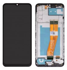 Дисплей для Samsung A025F/DS Galaxy A02s, чорний, з рамкою, Copy, з жовтим шлейфом, (160,5x72 mm)