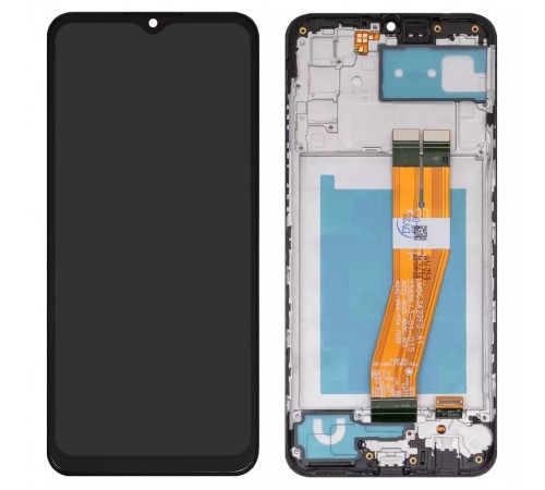 Дисплей для Samsung A025F/DS Galaxy A02s, чорний, з рамкою, Copy, з жовтим шлейфом, (160,5x72 mm)