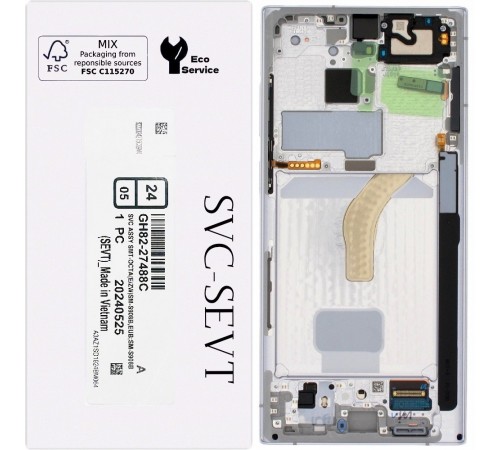 Дисплей для Samsung S908B Galaxy S22 Ultra 5G, белый (White), с рамкой, Original, сервисная упаковка, #GH82-27488C