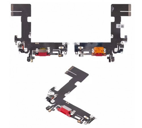 Шлейф для iPhone 13, коннектора зарядки, красный, с микрофоном, High Copy