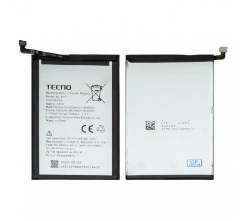 Акумулятор BL-49FT для Tecno Camon 15 (CD7), Pop 4 (BC2), Pop 4 Pro (BC3), Pop 5 LTE, Spark 5 Pro (KD7), Spark 6 Go (KE5, KE5J), Spark 7 (KF6n), Spark 7 Go (KF6m), Spark 8C, Li-Polymer, 3,85 В, 5000 мАг, Original (PRC)
