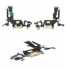 Шлейф для iPhone 11, конектора навушників, конектора зарядки, жовтий, з мікрофоном, High Copy